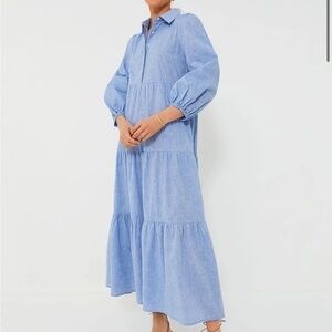 Tuckernuck POMANDER PLACE Mabel Maxi Dress Chambray Shirtdress Puff SleeveXS NEW